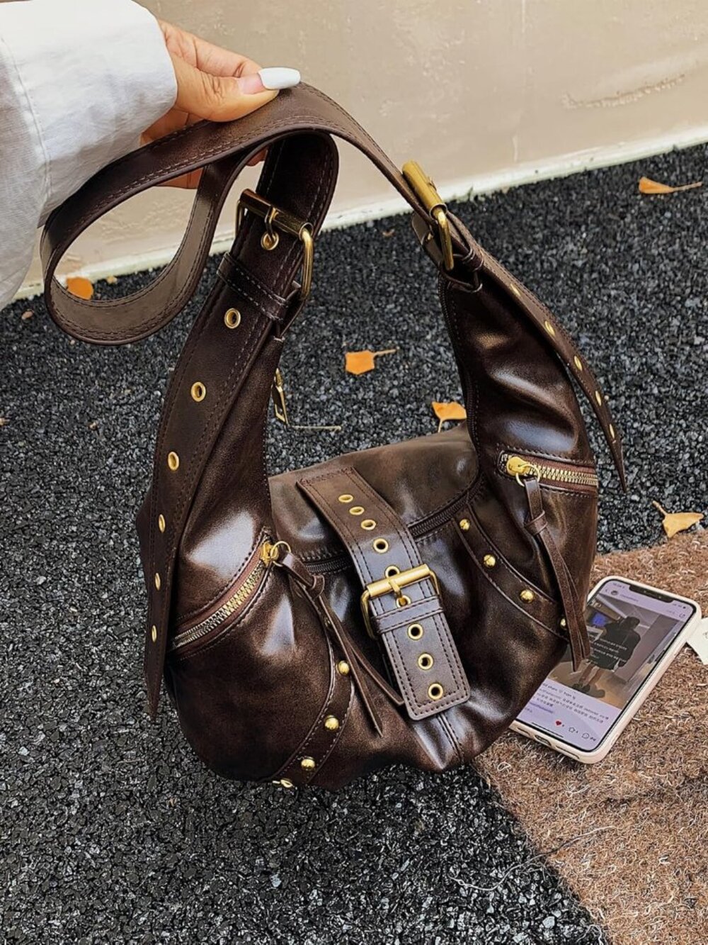 Handbag Y2K Purse Hobo Shoulder Bag for Women Clutch Small Purses Trendy Punk Ba - Picture 3 of 6